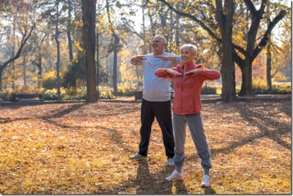 A beautiful picture of the elderly exercising in the park - Healthy life concept