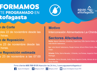 Sanitaria informa corte programado de agua potable en sector acotado del norte alto de Antofagasta