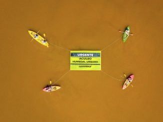 Con cartel flotante de 5 metros: Greenpeace pide que Laguna de Aculeo se declare humedal urbano