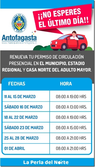 RENUEVA PERMISO CIRCULACION 2024 HORARIOS INST