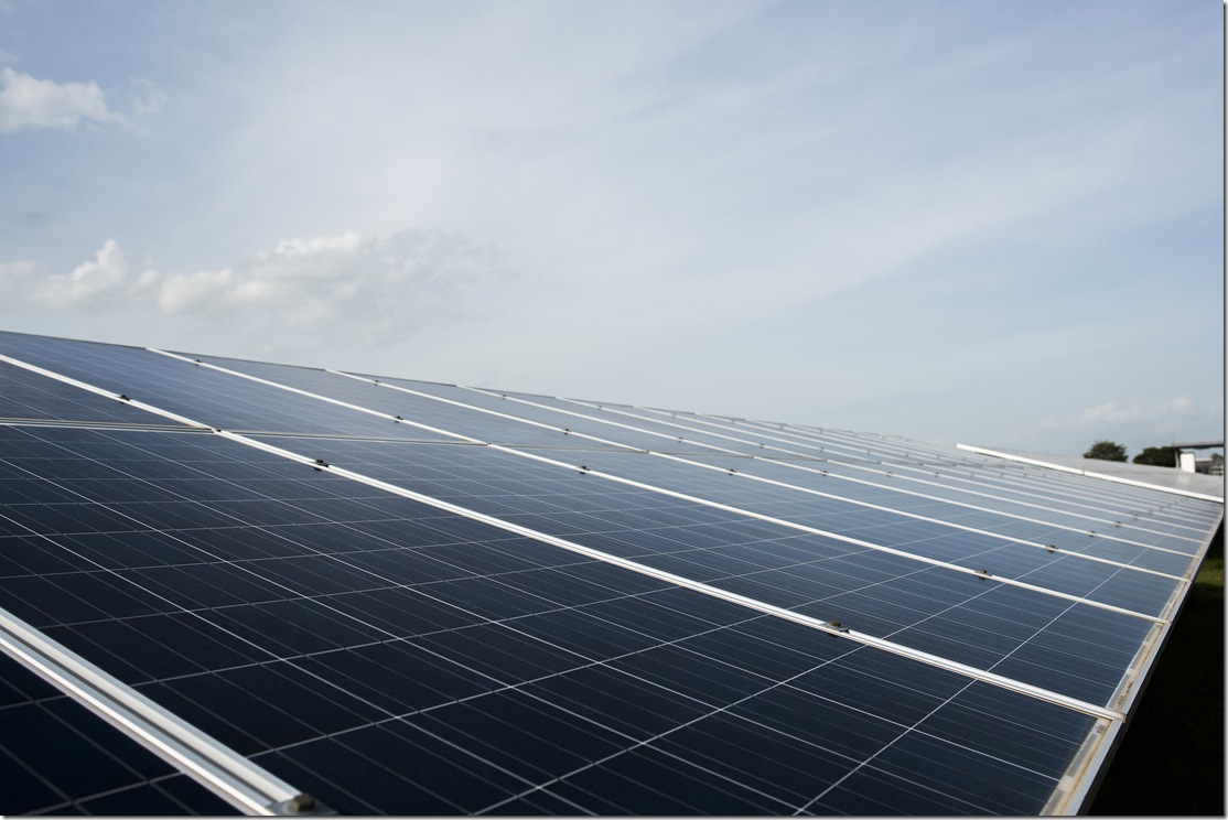 Solar cell farm in power station for alternative energy from the sun 