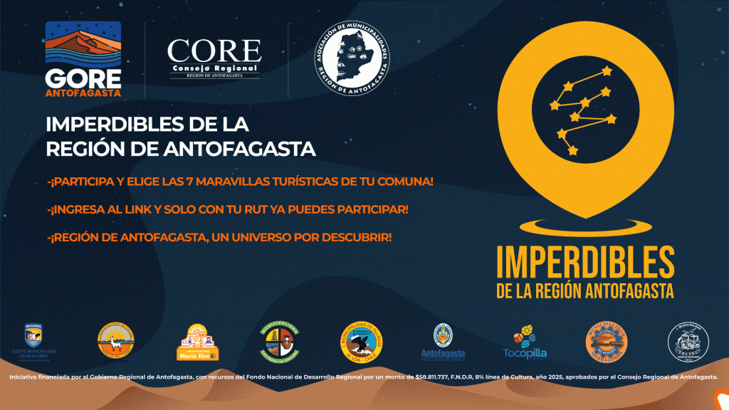 AMRA lanzó plataforma web para elegir los 7 sitios turísticos imperdibles de cada comuna de la región de Antofagasta. AMRA lanzó plataforma web para elegir los 7 sitios turísticos imperdibles de cada comuna de la región de Antofagasta.