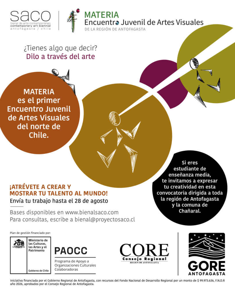 Antofagasta busca a sus nuevos talentos: Bienal SACO abre convocatoria para jóvenes artistas de la región Antofagasta busca a sus nuevos talentos: Bienal SACO abre convocatoria para jóvenes artistas de la región