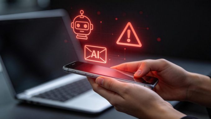 Persona preocupada revisando su celular ante riesgo de estafas digitales con inteligencia artificial