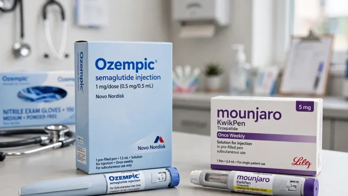 Frascos de medicamentos para la diabetes y la obesidad bajo estricto control médico