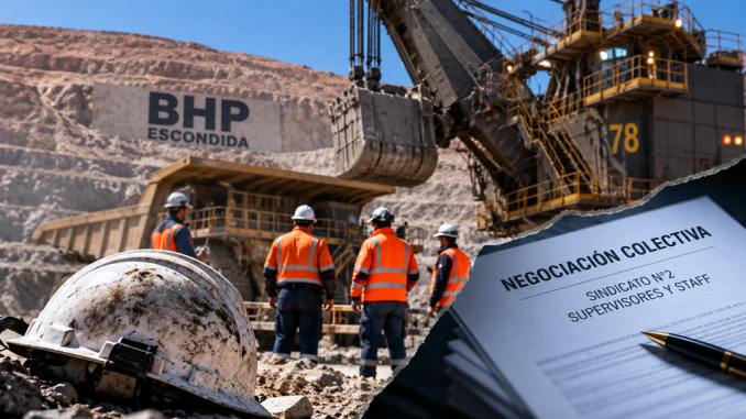 Instalaciones de Minera Escondida en Antofagasta durante el conflicto laboral y la investigación por accidente.