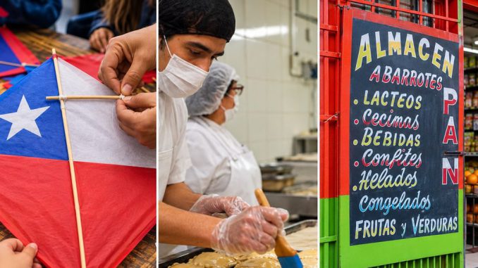 Artesanos y emprendedores chilenos mostrando sus productos tradicionales para Fiestas Patrias
