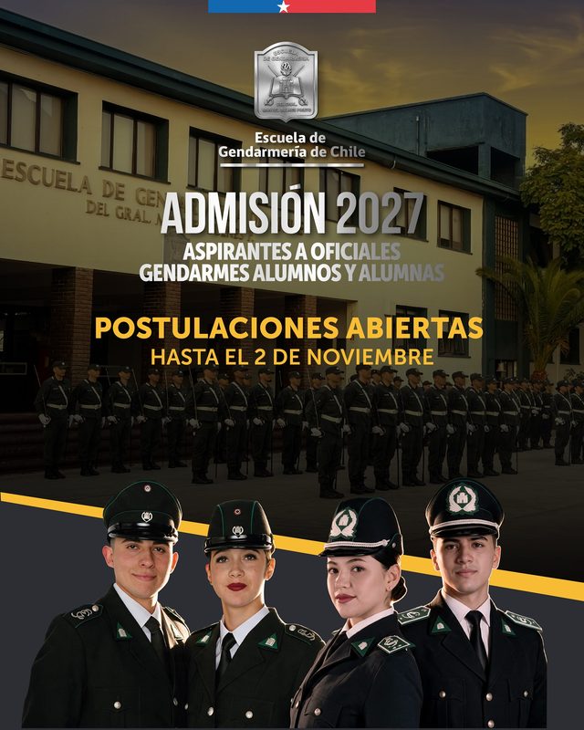 GENDARMERÍA DE CHILE ABRE POSTULACIONES PARA OFICIALES Y GENDARMES CON NUEVOS PLANES DE ESTUDIO Postulaciones abiertas para la Escuela de Gendarmería de Chile con nuevas carreras técnicas y profesionales