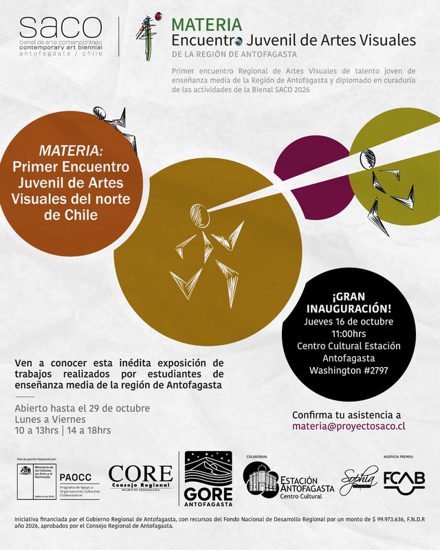 Estudiantes de enseñanza media presentan sus obras en la exposición de artes visuales MATERIA en Antofagasta.
